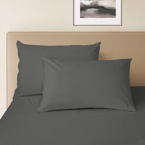 Pizuna 2 Federe per letto matrimoniale cotone 50x80 cm Grigio 400 fili | Federe cuscino 100% cotone a fiocco lungo, trama sateen, 50x80 cm, colore Grigio Scuro, 400 fili, set da 2 pezzi