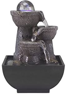 BEPER P201UTP200 Fontana Zen con Luce Led Rilassante - Fontana Zen da Interno a Cascata, Nero/Resina, Piccolo