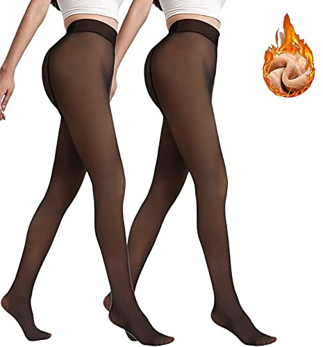 DPili Medias Térmicas Transparentes para Mujer Lana Forro Interior Cálidas de Invierno Forradas de Vellón Calzoncillos Suaves y Cintura Alta Leggings Pantimedias Color Carne Interior de Forro Polar