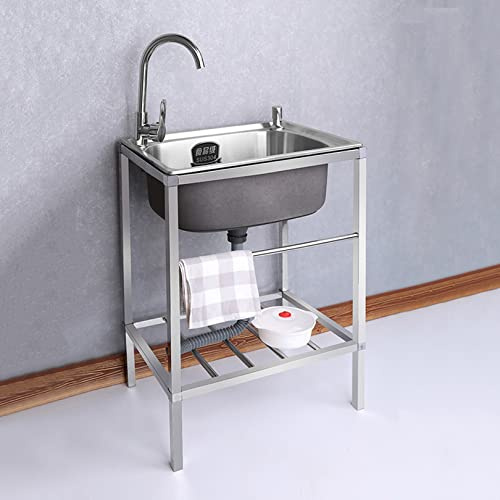 Lavello in Acciaio Inox Autoportante 1 Vasca con Rubinetto, pratico Lavelli multiuso toeletta autoportante, Giardino da Esterno lavando lavello Uso per Garage e Cortile,Ristorante,Lavanderia ( Color :