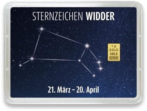 Goldstücke24 - Goldbarren mit Sternzeichen in Motivbox - Tolle Geschenkidee - Echtheitsgarantie (Widder: 21. März - 20. April, 1g Gold)