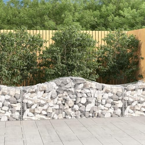 Gecheer Gabion Baskets Arched Gabion Raised Bed Mesh Wire Cages Galvanised Steel Stone Basket Outdoor Retaining Wall 12 pcs 200x50x60/80 cm Galvanised Iron 574