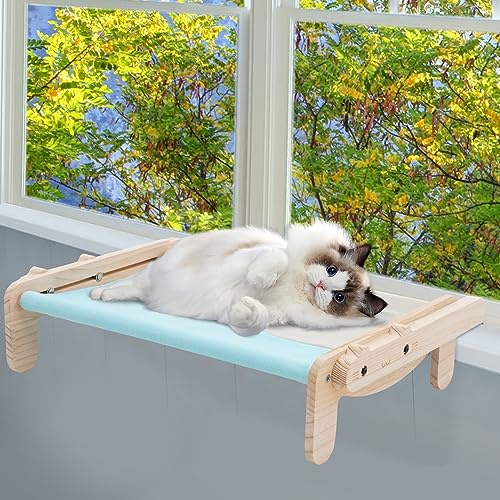 Katzen hängematte fensterliege,2in1 Holz katzenhängebett und katzenbett,katzenbalkon für Fenster katzenliege fensterbank Katze,fensterplätze für Große Mehrere Katze