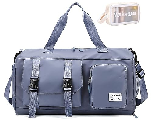 Dankforyou 30L Sporttasche Weekender Reisetasche Damen Herren mit Kulturtasche, Schuhfach & Nassfach für Sport Yoga Schwimmen, 25 x 47 x 23 cm, Blau