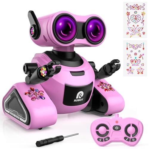 Yerloa Robot Interattivo per Bambini e Ragazze - Giochi Ricaricabili Telecomandati con Adesivo, Danza e Musica - Regalo per 3-8 Anni