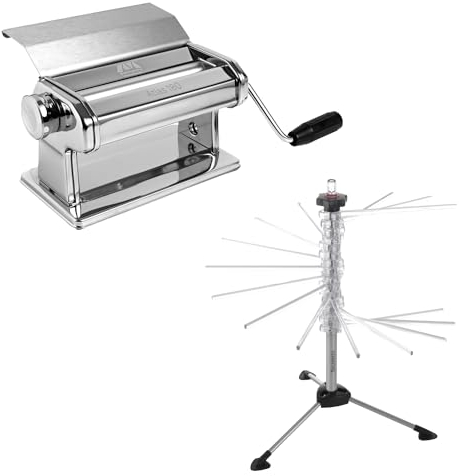 MARCATO Nudelvorbereitungsset: Atlas 180 Nudelmaschine + Nudeltrockner + Zubehör für Fettuccine und Tagliolini, Edelstahl, Silber, Manuell, Nudelmaschine, Pasta Maker