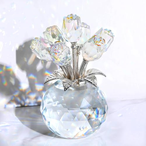 Ornalrist Crystal Clear Rose Bouquet Figurine Ornaments Gifts for Women Mum | Glass Clear Rose Floral Figurines, Collectible Gifts, for Mum Wife on Valentine's Mother's Day Birthday Christmas Anniversary