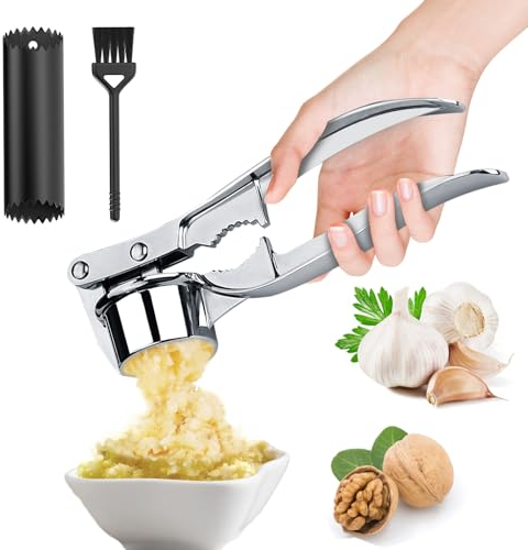 xiaowanwan Prensa Ajos con Pelador de Ajos y Cepillo,Prensador de Ajos,Picadora de Ajos Manual,Triturador de Ajos (Estilo 1)