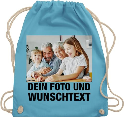 Turnbeutel Rucksack - Mit Foto I Eigenem Bild I Text I Name I Wunschtext - Unisize - Hellblau - sportbeutel und kita wechselkleidung beutel selbst drucken photo stoffbeutel