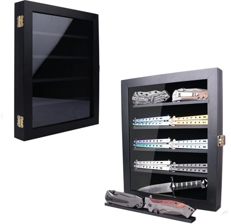Présentoir pour Couteau de Poche,Présentoir pour Couteau,pour Couteau de Poche et Couteau Pliant Militaire,Résistant à la poussière et aux UV,Verrouillable,Noir