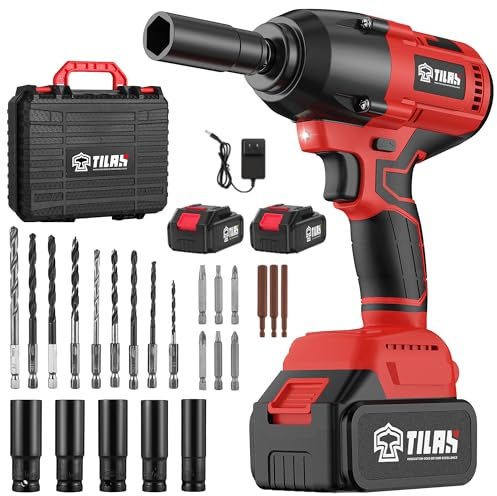TILAX Cordless Impact Wrench 560Ft-lbs(750N.m) 1/2 inch High Torque 21V 2x 4.0Ah Battery Electric Power Impact Gun Brushless Motor 2300RPM Speed Fast Charger 5 Sockets for Car Lug Nuts
