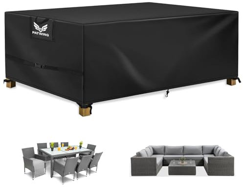 PATWING Funda Muebles Exterior Impermeable,600D Oxford Funda Mesa Jardin Impermeable,Resistente Al Viento Los Rayos Anti-UV Antipolvo Funda Protectora Muebles Jardin (213*132*72cm Modelo Mejorado)