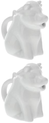 STOBAZA 2 Ceramic Pitchers For Cream Cow Figures Gravy Boat Animal Shape Milk Jug Cup Coffee Syrup Server Sauce Bowl For Salad Tea Milk Pourer, 7X8X4CM, White, 31802247P2P2S