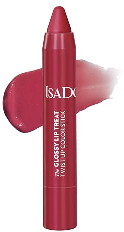 Isadora The Glossy Lip Treat Twist Up Colour Lip Stick - Feuchtigkeitsspendender Lippenstift mit Squalan - Vegan, tierversuchsfrei, aufpolsternd, nicht klebend, Gloss (Rhubarb Red 12, 3,3 g)