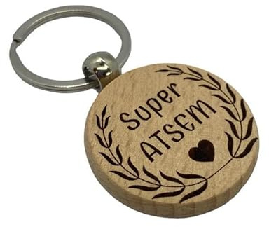 Porte clé en bois gravé Super ATSEM cadeau fin d'année scolaire maitresse nounou atsem