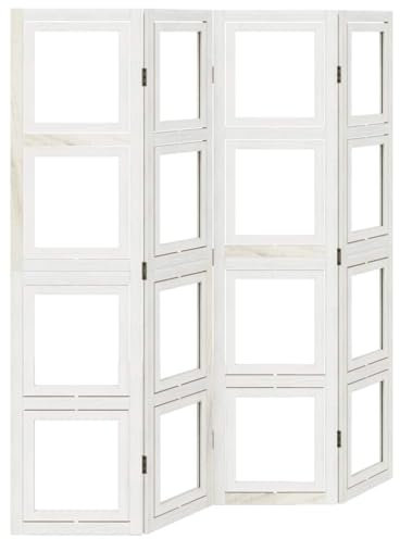 vidaXL Biombo Separador de 4 Paneles Madera Maciza Paulownia Blanco