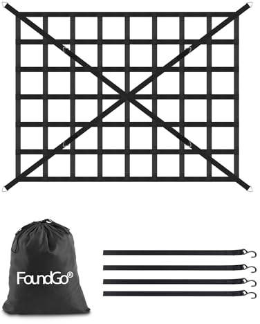 FoundGo Gepäcknetz für Pickup LKW Ladefläche [167x127cm] Schwerlast Anhängernetz Reißfest Heckklappe Frachtnetz Verstellbar für Pickup LKW Anhänger inkl. 4X Festen Gurten