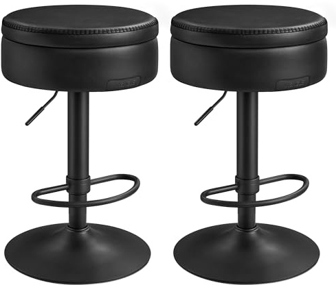 VASAGLE 360° drehbarer Barhocker, 2er Set, höhenverstellbar, mit Stauraum | Barstuhl, Kunstleder, Mid-Century-Modern-Stil, einfache Montage, Küche, Hausbar, karamellbraun, EKHO Kollektion LJB299B01
