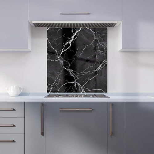 Warren Reed - Designer Premium Black Marble Pattern Kitchen Splashback 6mm Toughened Glass Kitchen Splashback – Heat Resistant Splashback for Kitchens, Perfect for Cookers and Hobs, Polished Edges