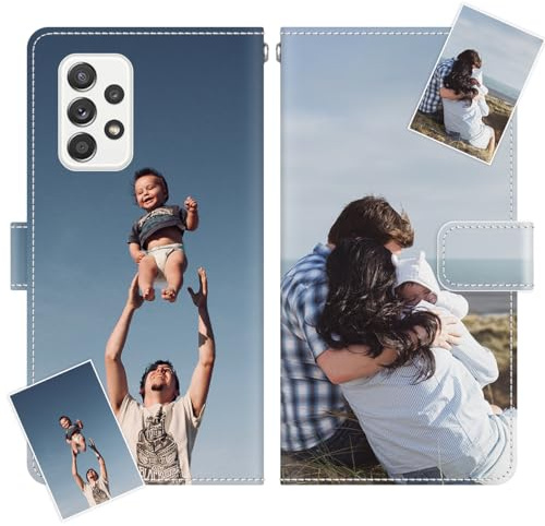 JGOYGYI Personalisierte Leder Handyhülle kompatibel mit Samsung Galaxy A52s 5G,Individuelle Eigenem Foto Bild Text Bildern Foldable Flip Klapphüllen Case hülle+Handykette
