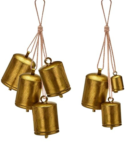 7 campanas de vaca de Navidad, rústicas, vintage, campanas de metal colgantes gigantes, campanas de vaca doradas, campanas de vaca de armonía de la suerte, campanas de vaca para decoración del árbol