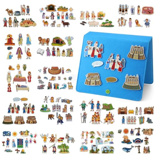 Windkream 16 Pack Felt Board Story Sets Flannel Felt Story Board Pieces with a Multi Functional Pieces Storage Binder and 16 Pcs Pocket for Activities Time(Bible Stories)