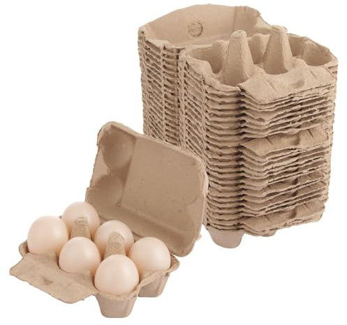 ZOFUN 50 Pcs Egg Boxes, 10 x 15 x 7 cm Egg Boxes Cardboard for 6 Eggs, Recyclable & Biodegradable Cardboard Egg Cartons, Egg Carrier 6 for Daily Eggs Storage, Takeaway