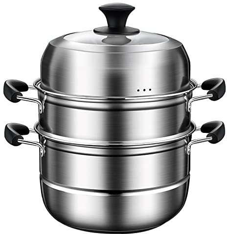 Pentola a vapore in acciaio inox con fondo composito a 3 strati, ideale per porridge di pesce al vapore e zuppa di pollo in umido, 34 cm