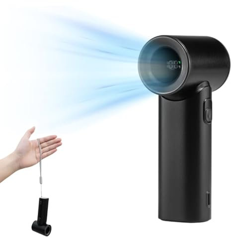 EMEBAY Ventilador portátil a mano, mini ventilador Turbo ajustable de 5 velocidades, desfilado digital LED de carga USB 3000mAh para acampar viajes al aire libre verano