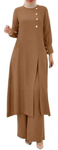 Amxleh Gebetskleidung Damen Muslimische Kleider 2 Teiler Langärmeliges Top + Lang Hose Ramadan Outfit Elegant Einfarbig Zweiteilige Sets Naher Osten Türkei Dubai Arabisch Abaya Anzug Gebet Outfits