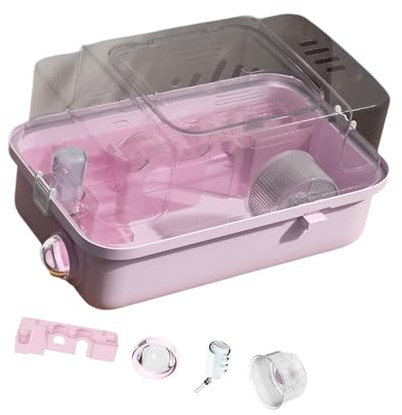 FashionCha Hamsterbox Hamsterhaus mit Leiter, DIY Hamsterhaus mit Versteckgleitern Zubehör für Rennmäuse, Hamsterkäfig Zubehör mit klarem Deckel für Meerschweinchen Chinchillas Rennmäuse, Rosa