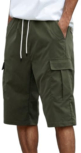 Générique Short Bermuda Homme Cargo, Taille Élastique, Pantalon Casual en Coton avec Ceinture