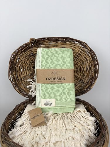 OZDESIGN DILAY Turkish Towel – 100% Cotton Peshtemal, 100x180 cm – Quick Dry, Lightweight, Highly Absorbent Hammam Towel for Bath, Beach, Spa & Travel (1, Green)
