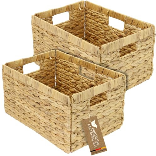 HMF Cesta de almacenamiento trenzada de jacinto de agua, juego de 2, apto para Billy, 35 x 25 x 20 cm