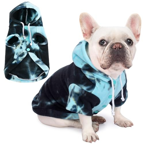Dog Hoodie Tie Dye Dog Sweatshirt Chic Winter Clothes Ultra-Soft Warm Sweaters for Small Medium Dogs Fashion Pet Clothes for Dogs (Blue/Black/Grey, S (Back: 11.02,Chest: 15.74, Neck: 13.77))