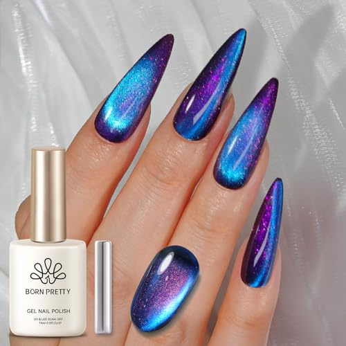 Born Pretty Vernis Semi Permanents Magnétique, Nuit Violet Cat Magnetic Eyes Gel Nail Polish Pailleté Glitter Soak Off U V/LED pour Salon DIY Home