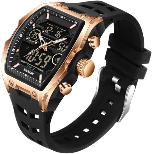 findtime Eckige Uhren Herren Digital Militär Uhr Designer Sportuhr Herren 5ATM Wasserdicht Leuchtend Stoppuhr Coutdown Männer Uhr Quarz Armbanduhr Digital Analog Herrenuhr Outdoor