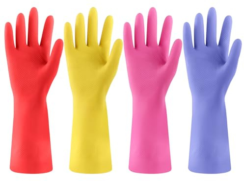 FCTTD Rubber gloves for dishwashing 4 Pairs, Kitchen gloves for dish cleaning gloves, Reusable (Small, Colorful)