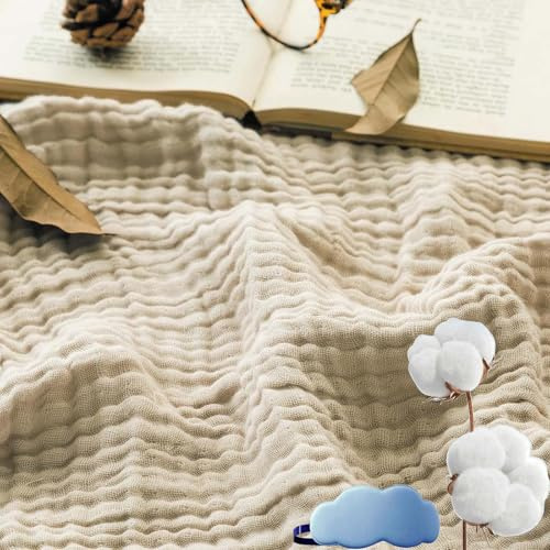 Musselin Decke 150 X 200, Musselin Decke Erwachsene Sommer, Montivo Sanfte Musselindecke, Aus 100% Natur Baumwolle, Leicht Atmungsaktiv KüHldecken Zum Schlafen Baby (Beige, Queen(150x200cm))