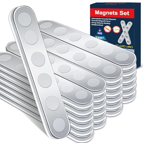 BKSAI Unzerbrechliche Magnete Selbstklebend 24er, Hält 450G Magnetband | Stark Neodym zum Kleben, Klebemagnete 65x10x2mm, Flach, für Schule & Büro, Fixierungskomponente