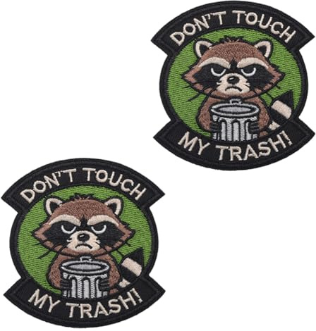 2 Stück Don't Touch My Trash Taktische Stickerei Patches Funny Katze Bestickt Abzeichen Hook and Loop Emblem Patches Applikationen Rucksack Kleidung Jacken Uniformen Hemden Mützen Taschen