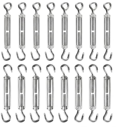 LOLYSIC 16 Stück M5 304 Edelstahl Spannschloss Seilspanner,Seilspanngarnitur, Stainless steel tensilizer,Spannschlösser Haken für Sonnensegel, Rankhilfe Seilsystem, Gartendraht, Zaunspanner