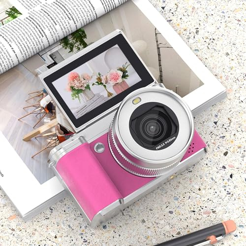 VBESTLIFE Fotocamera Digitale 5k per Fotografia con Wifi, Fotocamera Vlogging con Telecamere da Viaggio a Schermo a Flip da 3 Pollici 180 Zoom, per le Ragazze Principianti (PINK)