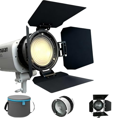 DF-10 Bowens Mount Fresnel-Linse mit 4-Leaf Torblenden | 10X Fokussierbarer Zoom, 10-45° Abstrahlwinkel, 4-Leaf Torblenden für COB-Videoleuchten Bis 200W
