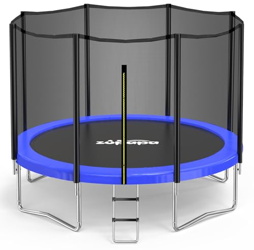 Zupapa 366 cm strapazierfähiges Trampolin mit Sicherheitsnetz und Rutschfester Leiter für Kinder und Erwachsene, Spaß für die ganze Familie im Garten