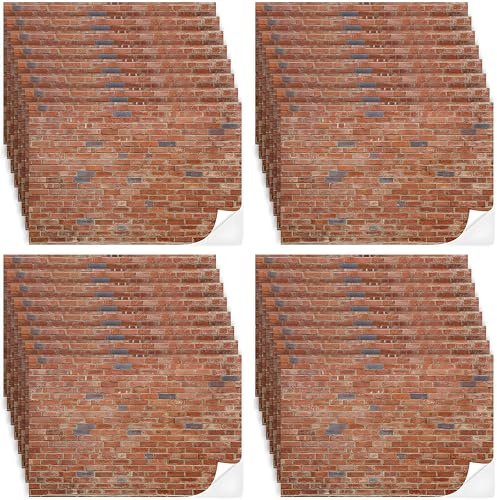 12 Pcs Dollhouse Peel and Stick Wallpaper & Flooring - Mini DIY Self-Adhesive Decor Accessories, 8.66x11.42 Inch Red Brick for Dollhouse Decoration
