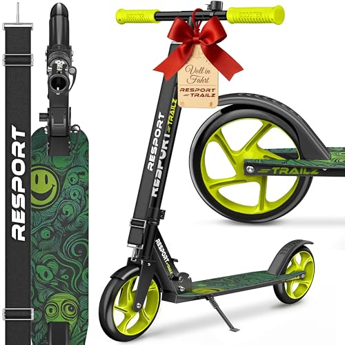 RE:SPORT® Cityroller für Kinder & Erwachsene mit Klingel & Tragegurt | Tretroller Scooter höhenverstellbar & klappbar bis 100 kg | Kickscooter mit rutschfestem Deck | Kinderroller große Räder