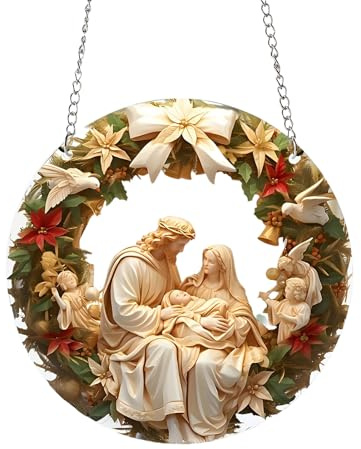 Ornamenti per presepe, decorazione religiosa in acrilico, souvenir leggero da appendere, stampa con immagini vivide, cordino pre-attaccato, componente decorativo, accessorio natalizio per la casa