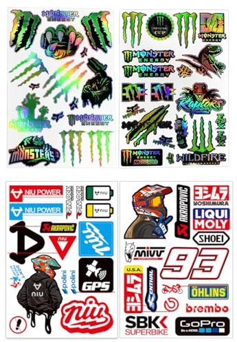 OPVYAEU 4er Set Laser Aufkleber und klassische Sticker für Motorrad, Fahrrad, Helm, Auto, reflektierende Vinyl Sticker für DIY Dekoration, Kinder, Teenager, kreative Bastelideen