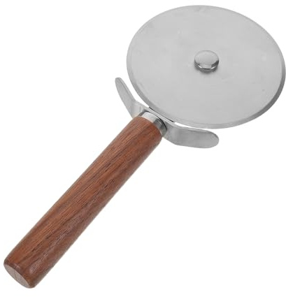 SHOWERORO Rouleau à Pizza en Acier Inoxydable Grosse Roue Unique Manche Ergonomique en Bois Antidérapant Coupe Nette pour Pâte à Pizza Pâtisserie et Raviolis Outil Cuisine Multifonction